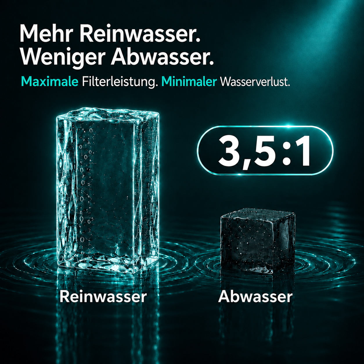 Grafik: Mehr Reinwasser, weniger Abwasser – die AquaLiva elan liefert 3,5 Teile Reinwasser pro Teil Restwasser